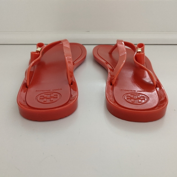 EXCELLENT Cond! Tory Burch Michaela Jelly Bow Flip Flop Orange Sandals Size 6 - Picture 6 of 15